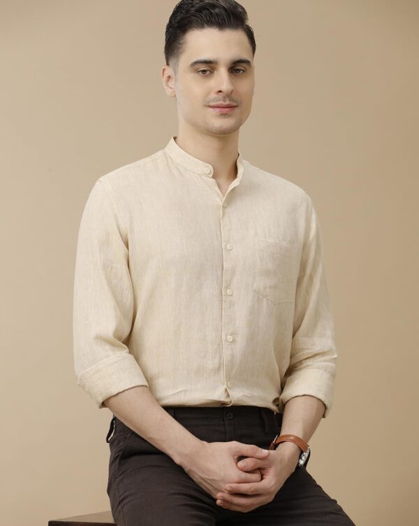 Linen Club Men's Pure Linen Maroon Solid Contemporary Fit Full Sleeve Casual Shirt - Image 2