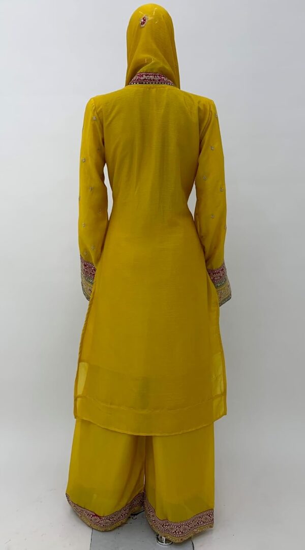 Miss Ethnik Women's Yellow Color Chinon Embroidered Kurta Palazzo Set With Embroidered Dupatta (ME-1140-Yellow) - Image 5