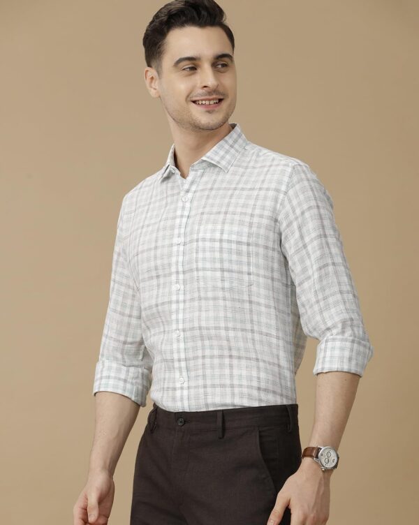 Linen Club Men's Pure Linen Blue Checked Contemporary Fit Half Sleeve Casual Shirt - Image 2