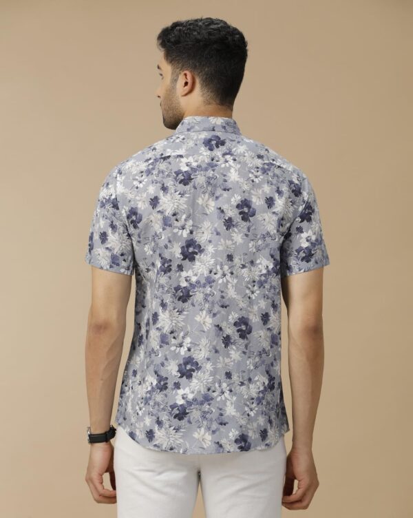 Linen Club Men's Pure Linen Blue Printed Contemporary Half Full Sleeve Casual Shirt - Image 6