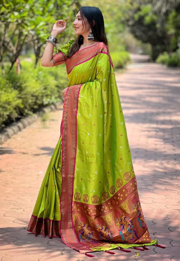 SGF11 Women's Kanjivaram Paithani Soft Silk Saree With Unstitched Blouse Piece - Image 4