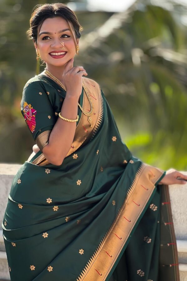 SGF11 Women's Kanjivaram Paithani Silk Saree With Unstitched Blouse Piece - Image 3