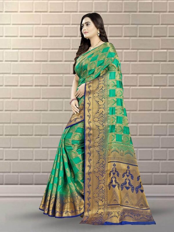 KAVINDI Women's Banarasi Silk With Jacquard Print Saree With Blouse - Image 3