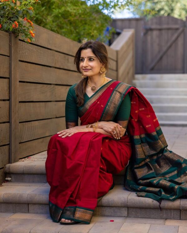ILAIYAAL CLOTHINGS Women's Kanjivaram Cotton Silk Saree South Indian Paithani Sari | gadwal cotton sarees with Zari Border and Blouse Piece - Suitable For All Indian Occasions and Festivals 191 - Image 3