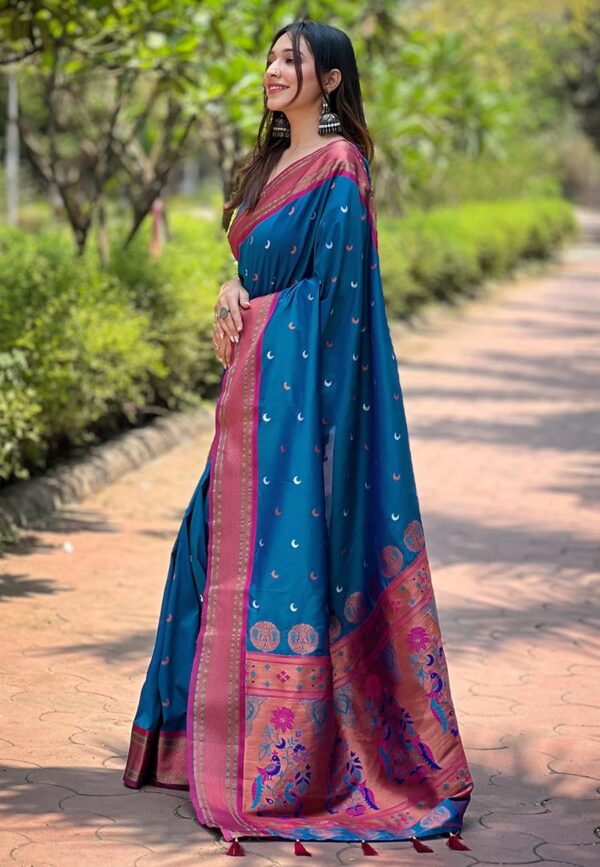 SGF11 Women's Kanjivaram Paithani Soft Silk Saree With Unstitched Blouse Piece - Image 4