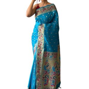 SGF11 Women's Paithani Soft Lichi Silk Kanjivaram Sarees With Blouse Piece