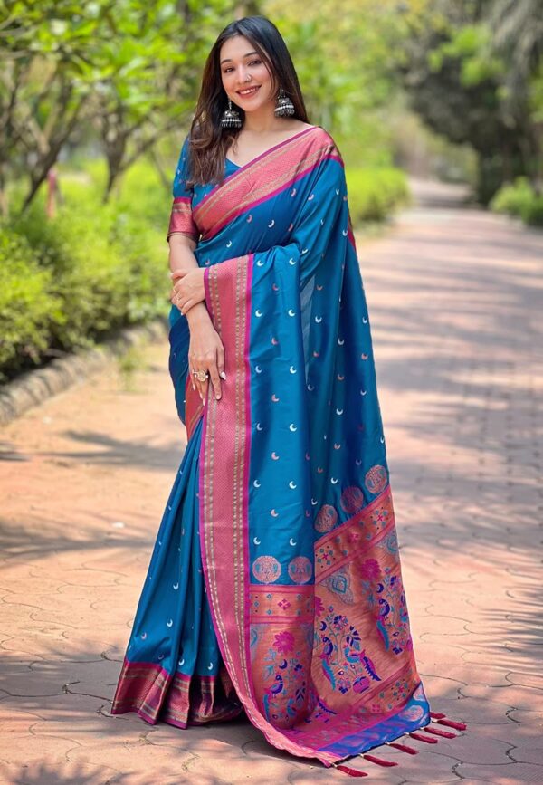 SGF11 Women's Kanjivaram Paithani Soft Silk Saree With Unstitched Blouse Piece - Image 2