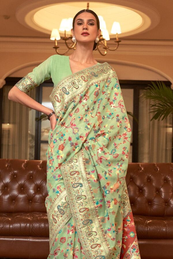 SGF11- Women's Kanjivaram Pure Soft Silk Handloom Saree Pure Golden Zari With Blouse Piece - Image 4