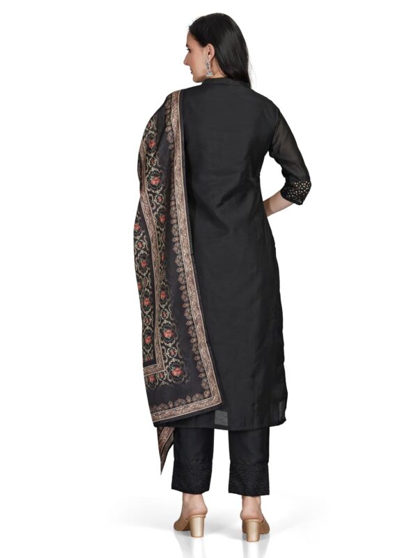 nioni Women's Chanderi Chikan Work Kurti with Pant and Printed Kota Silk Dupatta Open Mandarin Collar Kurta with 3/4 Sleeves Salwar Suit Set with pant and Dupatta for Ladies/Girls - Image 4