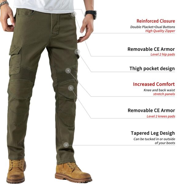 CTBQiTom Motorcycle Pants for Men Motocross Riding Pants Motorbike Riding Denim Jeans with Knee and Hip CE Armor Pads - Image 2