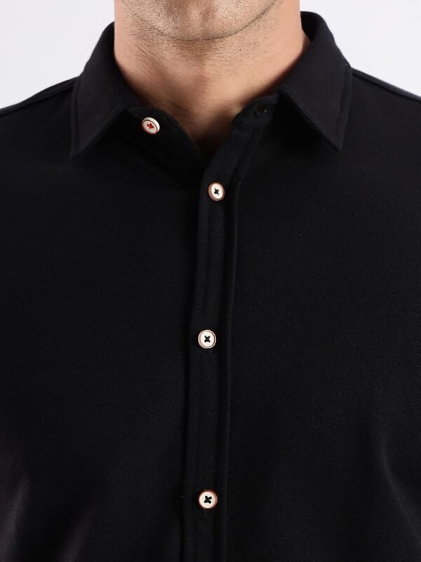 TURMS Water Repellent Men's Knitted Shirt | Anti Stain Anti Odor Cotton Blend | Solid Casual Full Sleeves - Image 5