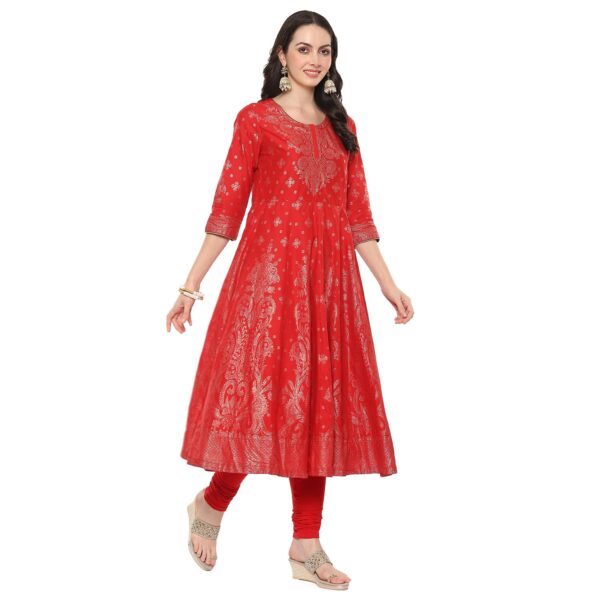 BIBA Women Cotton Anarkali Kurta Churidar Suit Set - Image 3