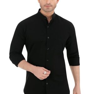 Faubourg Mens Linen Cotton Mandarin Chinese Collar Formal Shirt