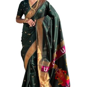 SGF11 Women's Kanjivaram Paithani Silk Saree With Unstitched Blouse Piece