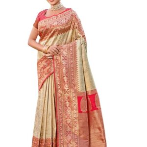 Astita Banarasi Silk Saree with Golden Zari Floral Weaving | Soft Lightweight Traditional Saree for Women | Perfect for Festive Occasions, Gifting & Celebrations