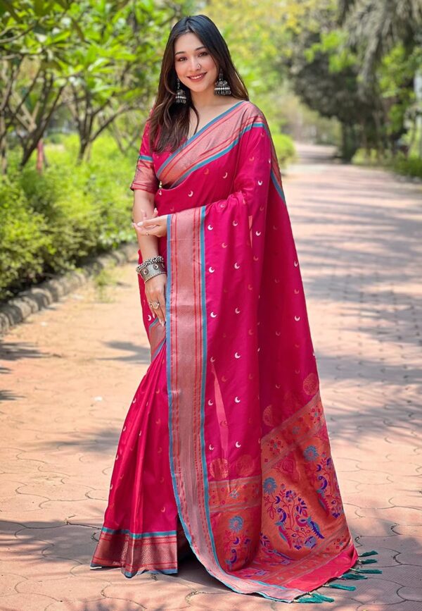 SGF11 Women's Kanjivaram Paithani Soft Silk Saree With Unstitched Blouse Piece - Image 2