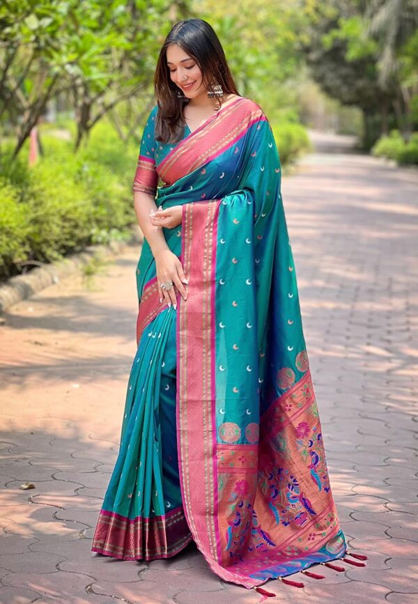 SGF11 Women's Kanjivaram Paithani Soft Silk Saree With Unstitched Blouse Piece - Image 2
