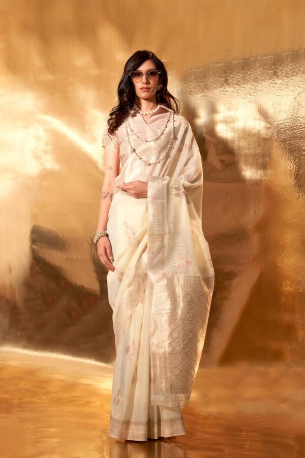 SGF11 Women's Kanjivaram Soft Cotton Linen Silk Saree With Unstitched Blouse Piece - Image 2