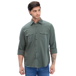 Spykar Men's Cotton Blend Full Sleeve Slim Fit Solid Shirt