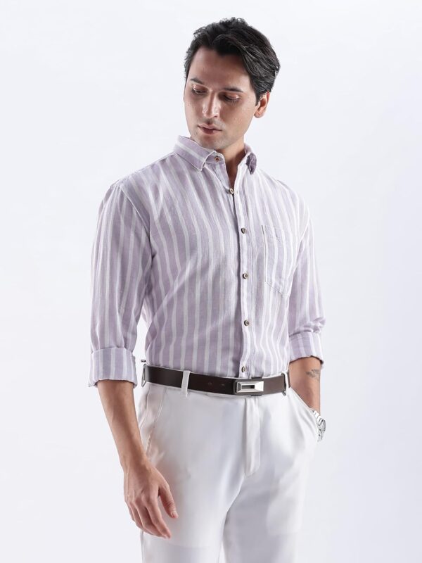 TURMS Water Repellent Men's Striped Shirt | Anti Stain Anti Odor | Concealed Button Down Collar Full Sleeves Kansas Linen Casual and Formal Wear - Image 2