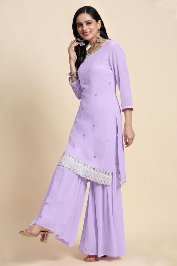 TRENDMALLS Women's Georgette Embroidery Kurta Sharara Set with Dupatta - Image 4