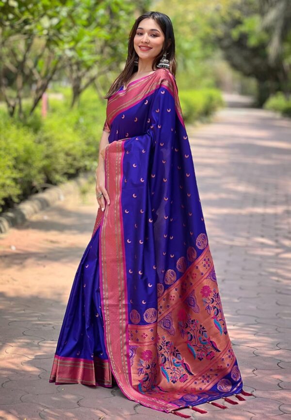 SGF11 Women's Kanjivaram Paithani Soft Silk Saree With Unstitched Blouse Piece - Image 4