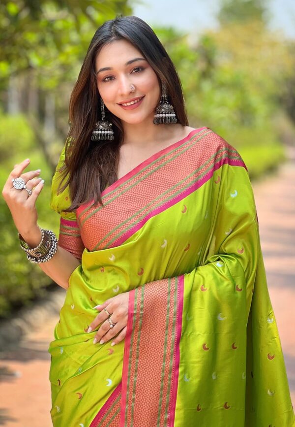 SGF11 Women's Kanjivaram Paithani Soft Silk Saree With Unstitched Blouse Piece - Image 3