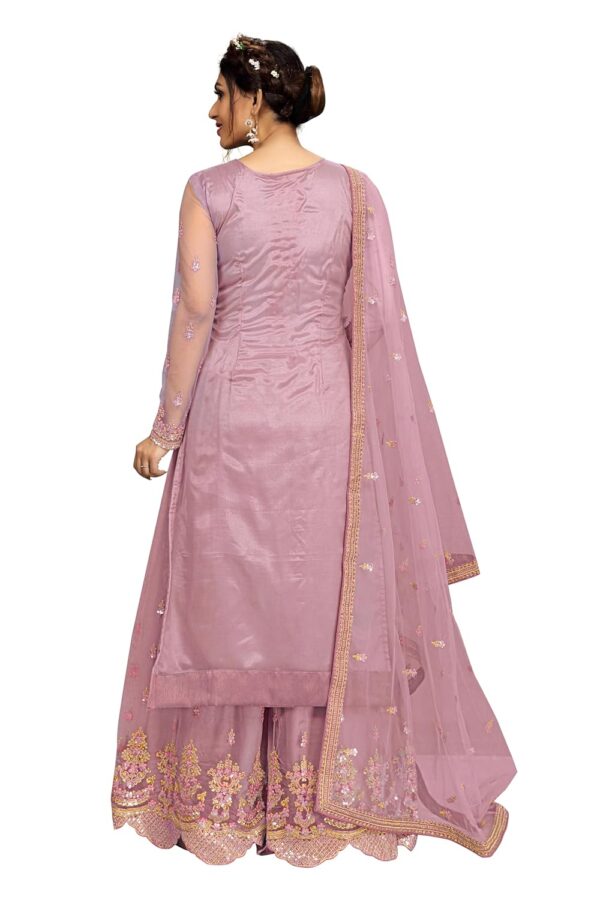 TRENDMALLS Women's Net Embroidery Salwar Suit Kurta Sharara Set with Dupatta Skyblue - Image 2