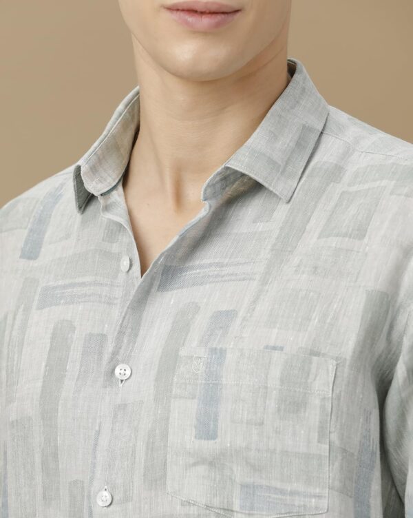 Linen Club Men's Pure Linen Beige Printed Contemporary Fit Full Sleeve Casual Shirt - Image 5