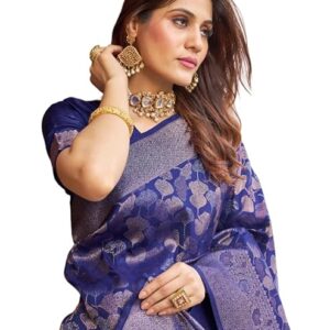 SWORNOF Womens Kanjivaram Silk Saree with Zari Woven Saree With Blouse Piece