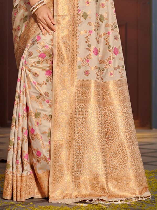 Astita Banarasi Silk Saree with Golden Zari Floral Weaving | Soft Lightweight Traditional Saree for Women | Perfect for Festive Occasions, Gifting & Celebrations - Image 4