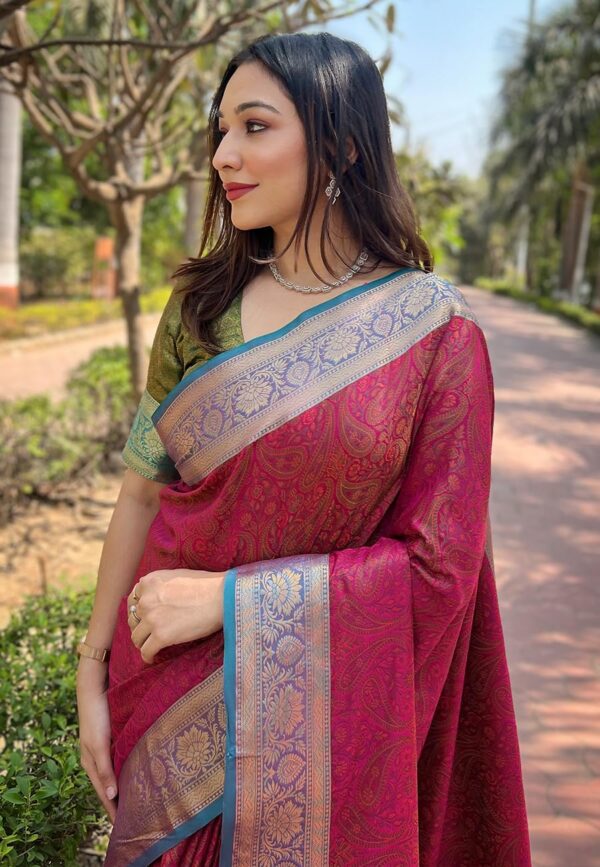 SGF11 Women's Kanjivaram Pure Soft Silk Designer Saree With Blouse Piece - Image 3