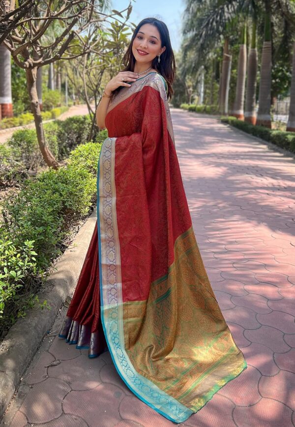 SGF11 Women's Kanjivaram Pure Soft Silk Designer Saree With Blouse Piece - Image 2