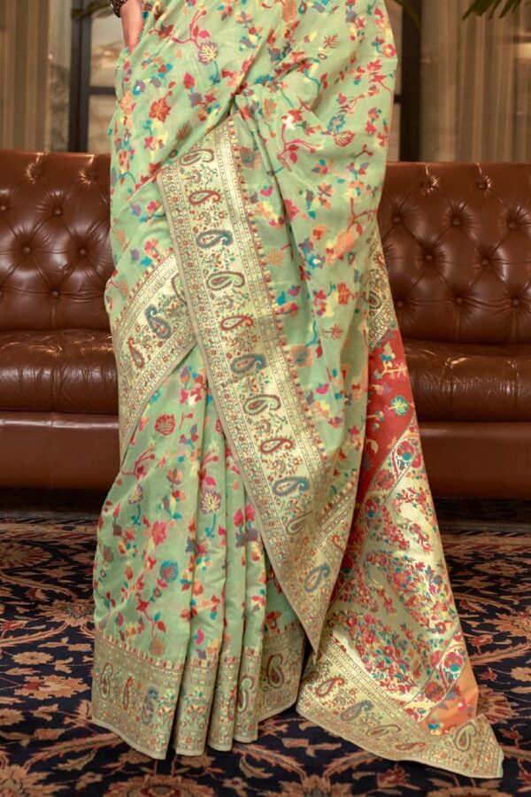 SGF11- Women's Kanjivaram Pure Soft Silk Handloom Saree Pure Golden Zari With Blouse Piece - Image 5