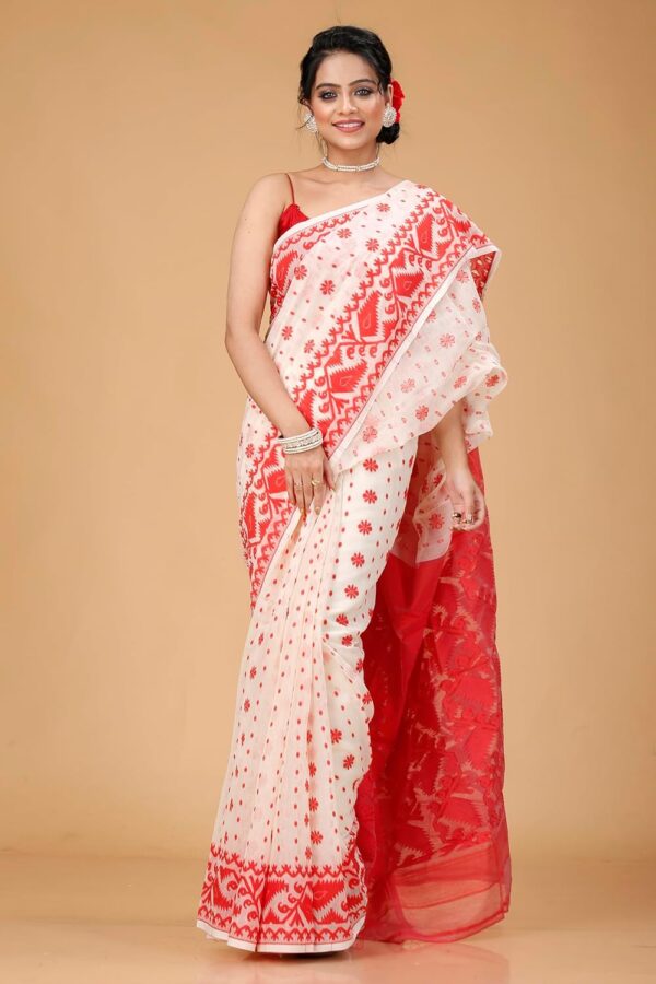 OISHANI SAREE GHOR Women's Traditional Bengal Cotton Silk Soft Jamdani Saree - Beautiful design and Quality - Without Blouse Piece - Image 5