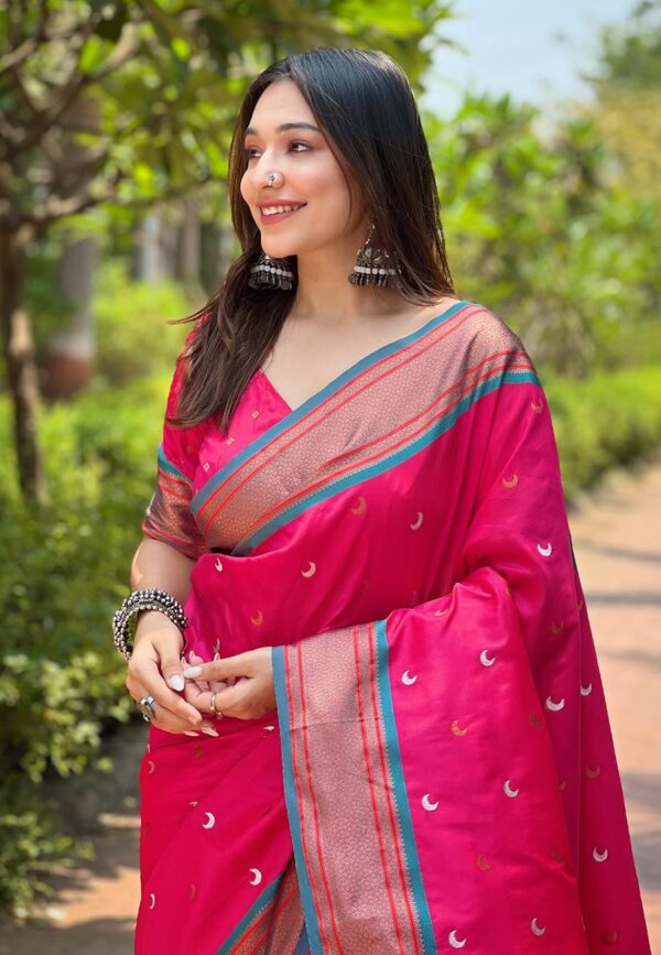 SGF11 Women's Kanjivaram Paithani Soft Silk Saree With Unstitched Blouse Piece - Image 3
