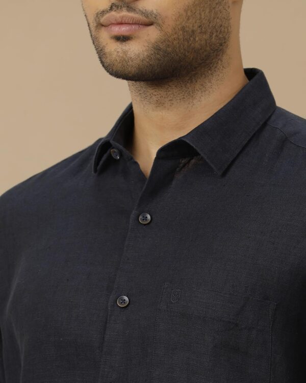 Linen Club Men's Pure Linen Black Solid Contemporary Fit Full Sleeve Casual Shirt - Image 4
