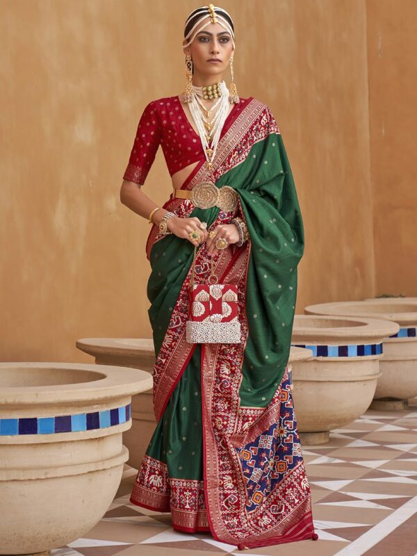 SAREE MALL Woven Design Zari Work Pure Patola Silk Saree for Women With Unstitched Blouse Piece - Image 2