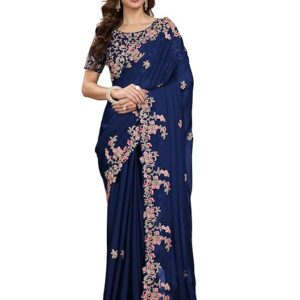 TRENDMALLS Women's Rangoli Silk Embroidery Saree with Unstitch Blouse Piece Saree for Women