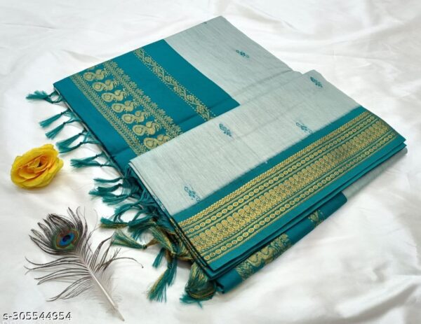 ILAIYAAL CLOTHINGS Women's Kanjivaram Cotton Silk Saree South Indian Paithani Sari | gadwal cotton sarees with Zari Border and Blouse Piece - Suitable For All Indian Occasions and Festivals 191 - Image 4