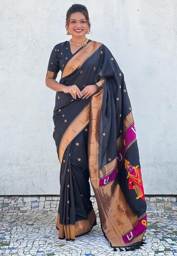 SGF11 Women's Kanjivaram Paithani Silk Saree With Unstitched Blouse Piece - Image 2