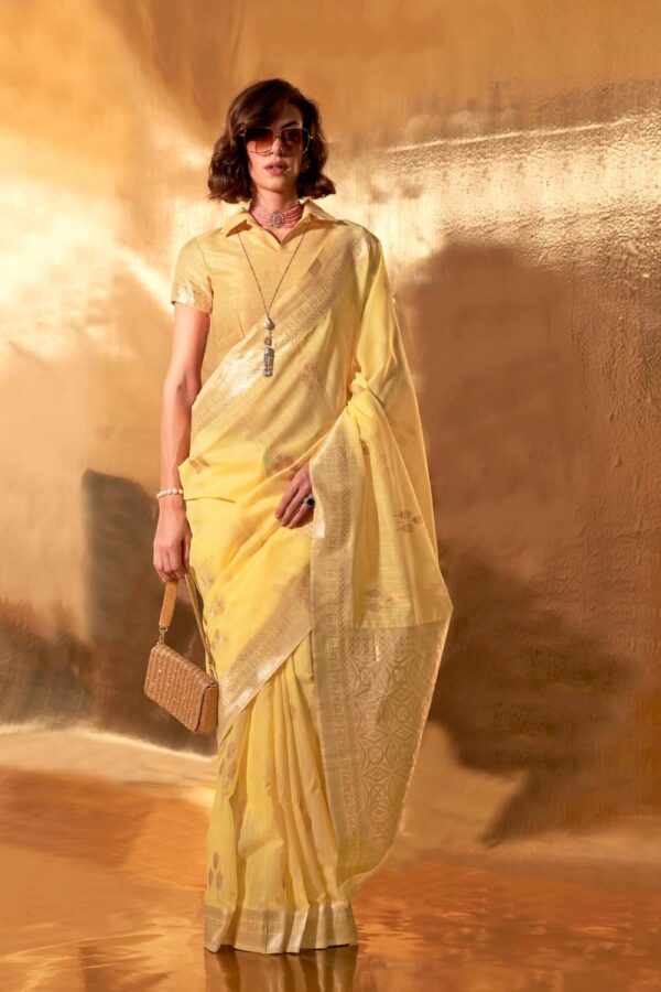 SGF11 Women's Kanjivaram Soft Cotton Linen Silk Saree With Unstitched Blouse Piece - Image 2