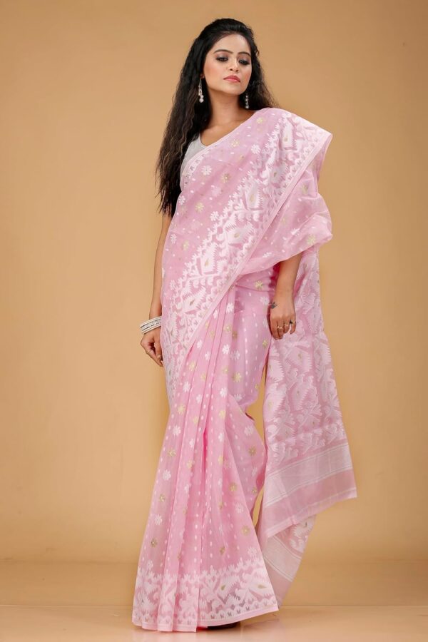 OISHANI SAREE GHOR Women's Traditional Bengal Cotton Silk Soft Jamdani Saree - Beautiful design and Quality - Without Blouse Piece - Image 4