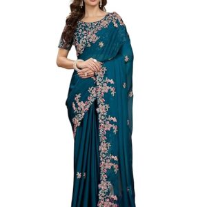 TRENDMALLS Women's Rangoli Silk Embroidery Saree with Unstitch Blouse Piece Saree for Women