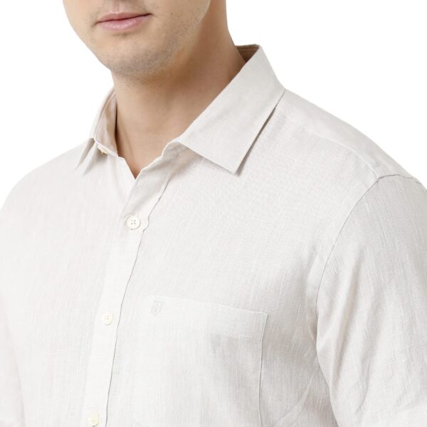 Linen Club Men's Pure Linen White Solid Slim Fit Full Sleeve Casual Shirt - Image 5