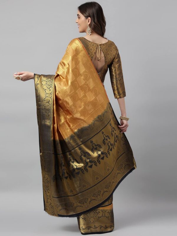 KAVINDI Women's Banarasi Silk With Jacquard Print Saree With Blouse - Image 2