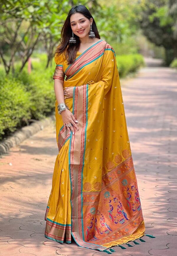 SGF11 Women's Kanjivaram Paithani Soft Silk Saree With Unstitched Blouse Piece - Image 2