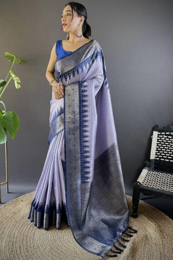 SGF11 Women's Kanjivaram Soft Silk Gadwal Pattu Sarees With Zari Checks Weaving - Image 2
