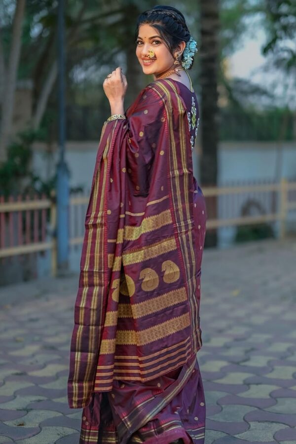 SGF11 Women's Kanjivaram Soft Silk Saree With Unstitched Blouse Piece (Brown) - Image 4