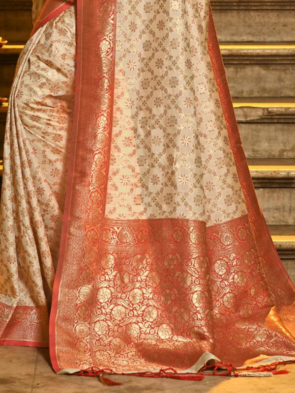 Astita Banarasi Silk Saree with Golden Zari Floral Weaving | Soft Lightweight Traditional Saree for Women | Perfect for Festive Occasions, Gifting & Celebrations - Image 3